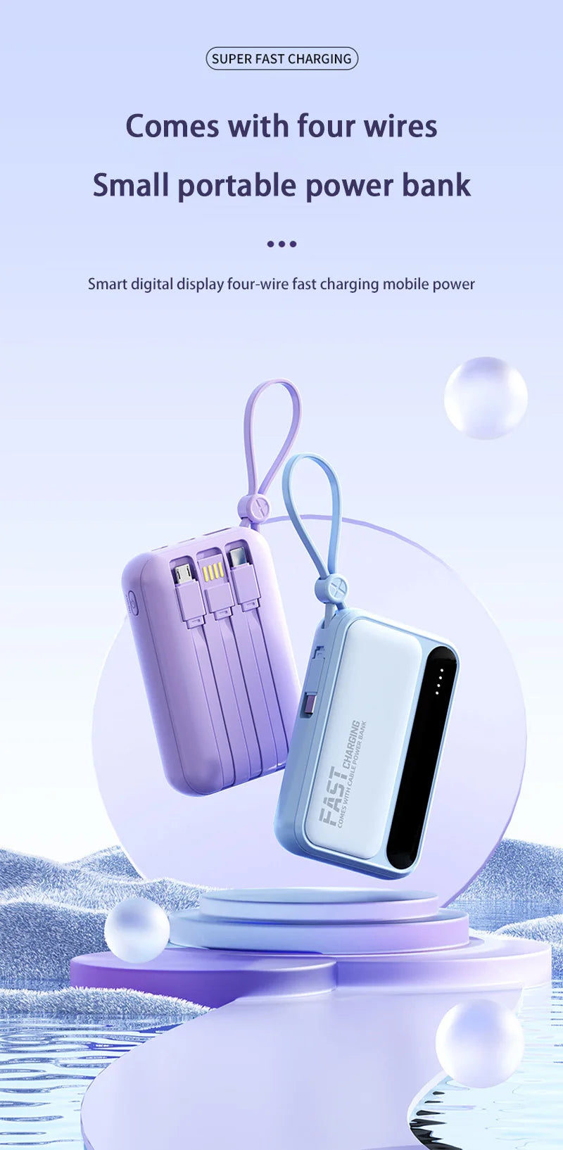 VIVO Power Bank 50000mAh 120W – 4 kable w zestawie, wyświetlacz LED