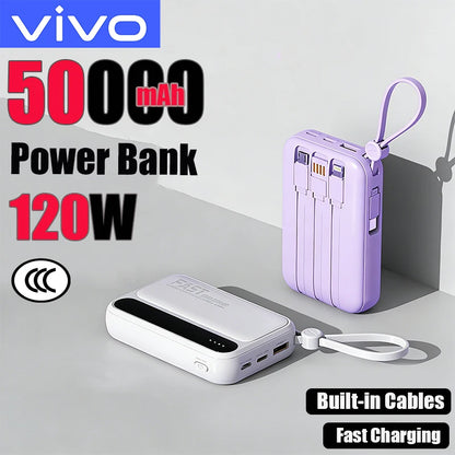 VIVO Power Bank 50000mAh 120W – 4 kable w zestawie, wyświetlacz LED