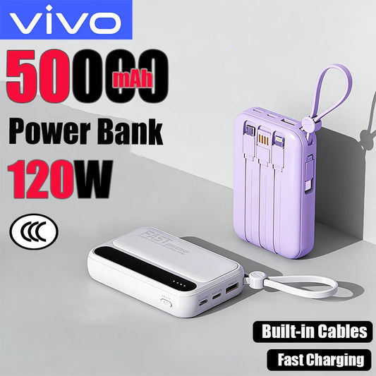 VIVO Power Bank 50000mAh 120W – 4 kable w zestawie, wyświetlacz LED
