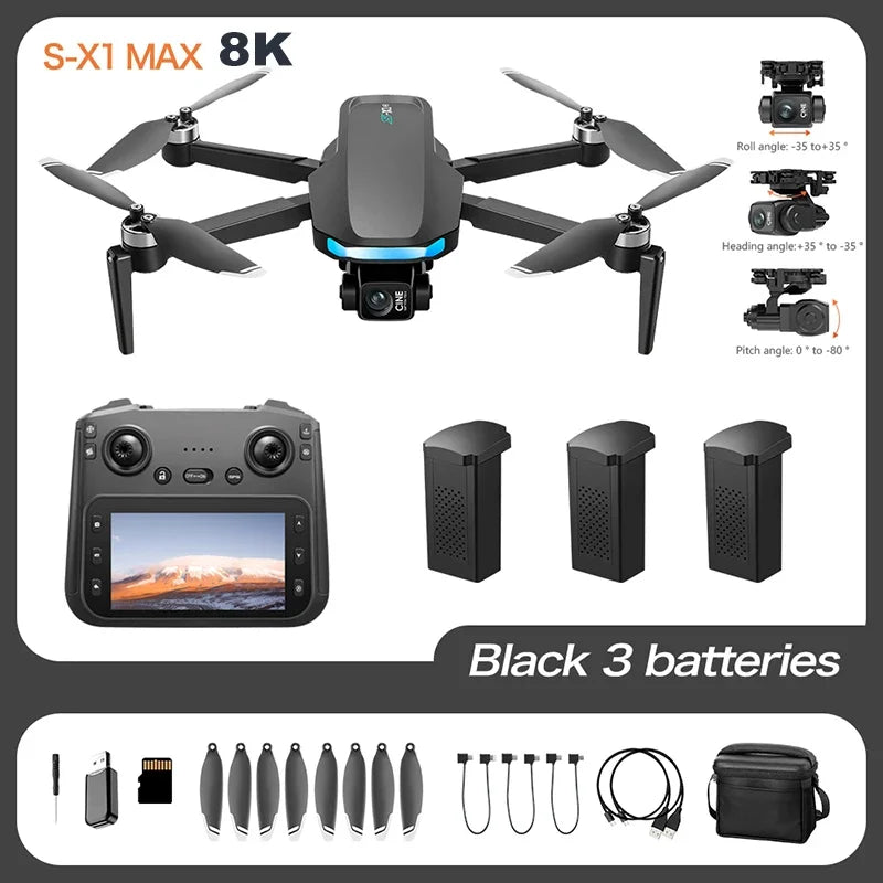 Lenovo S-X1 Drohne GPS 8K – 3-Achsen Gimbal, Hindernisvermeidung, 31 min Flugzeit