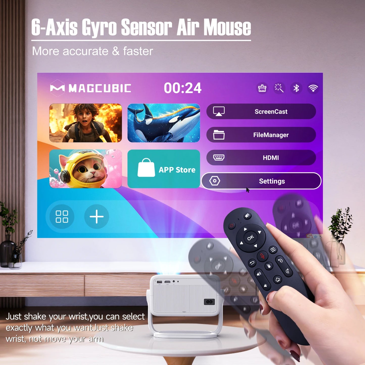 Magcubic L018 Projektor 1080P – 650 ANSI, Android 14, WiFi 6, automatische Trapezkorrektur