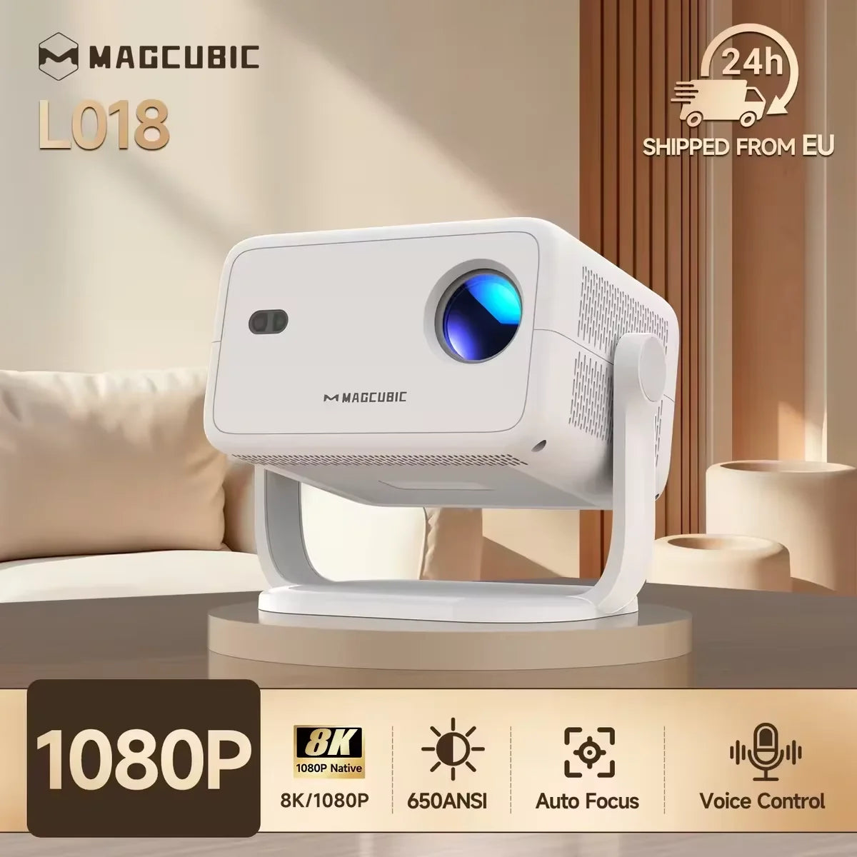 Magcubic L018 Projektor 1080P – 650 ANSI, Android 14, WiFi 6, automatische Trapezkorrektur