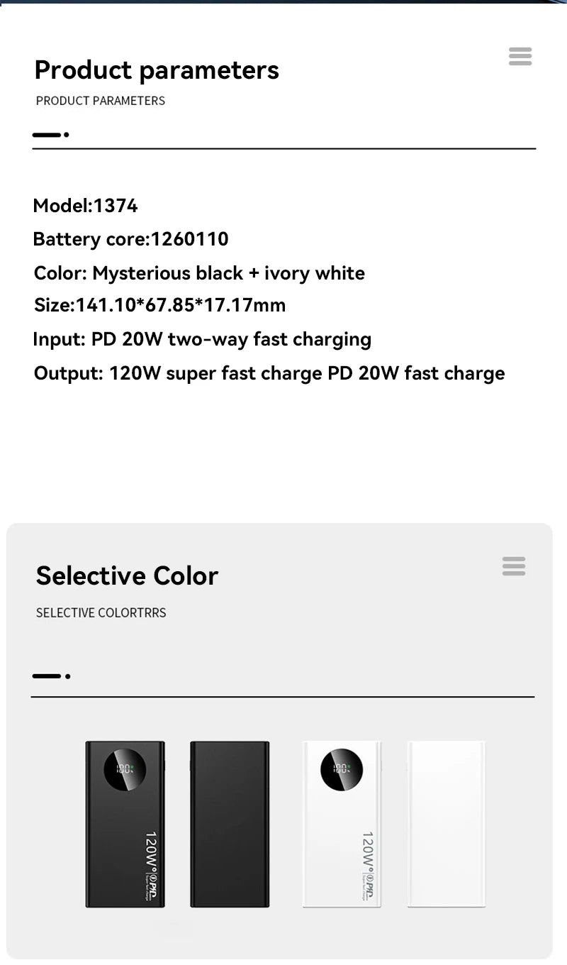 Power Bank 120W – 50000mAh, wyświetlacz LED, szybkie ładowanie