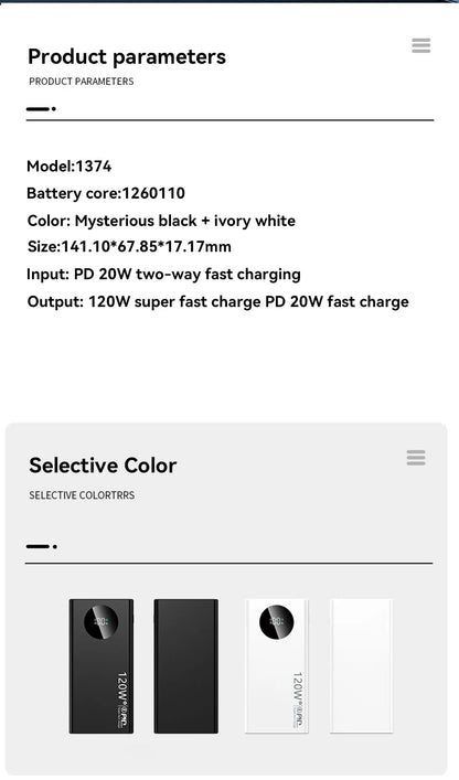 Power Bank 120W – 50000mAh, wyświetlacz LED, szybkie ładowanie
