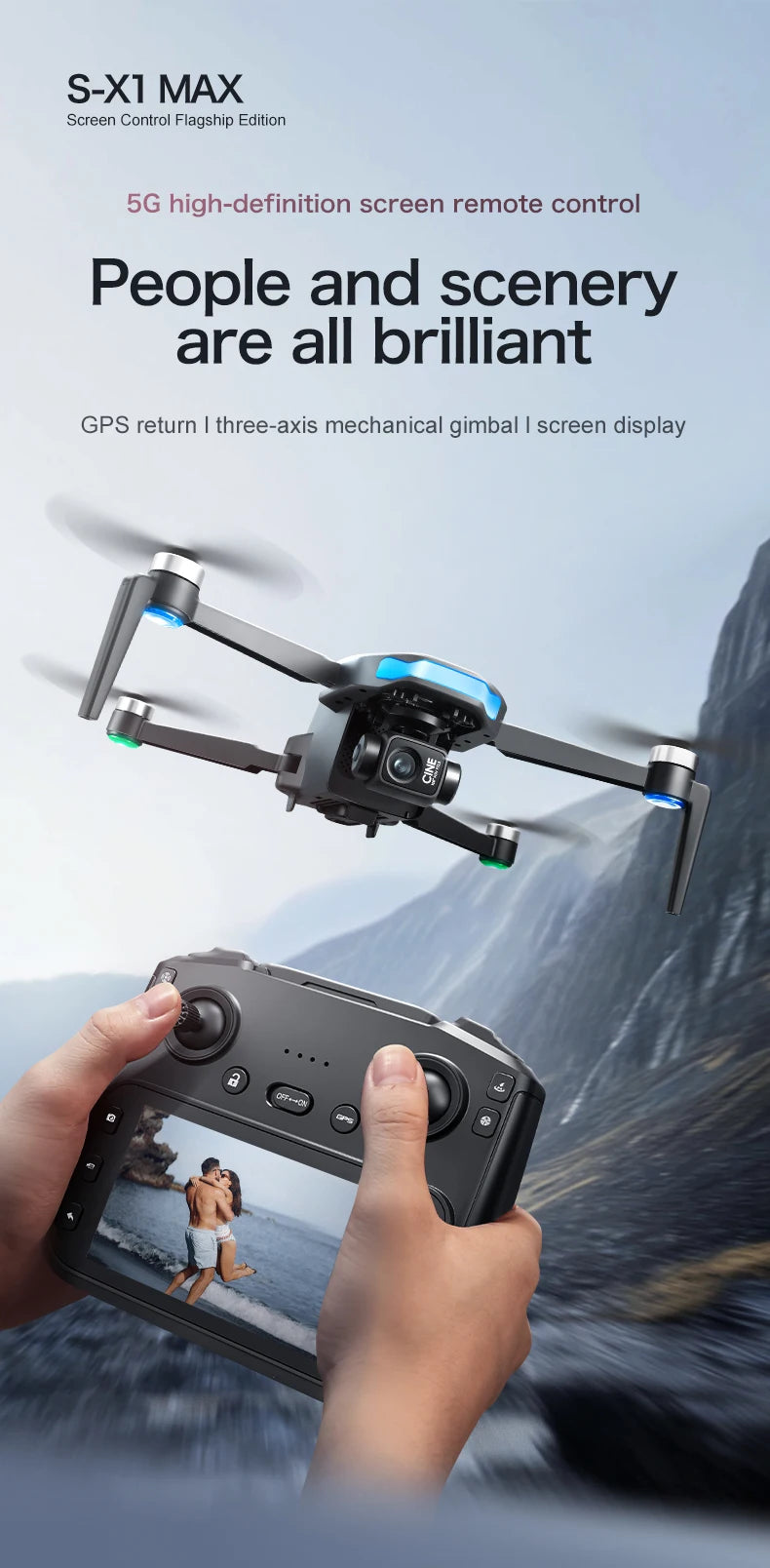 Lenovo S-X1 Drohne GPS 8K – 3-Achsen Gimbal, Hindernisvermeidung, 31 min Flugzeit