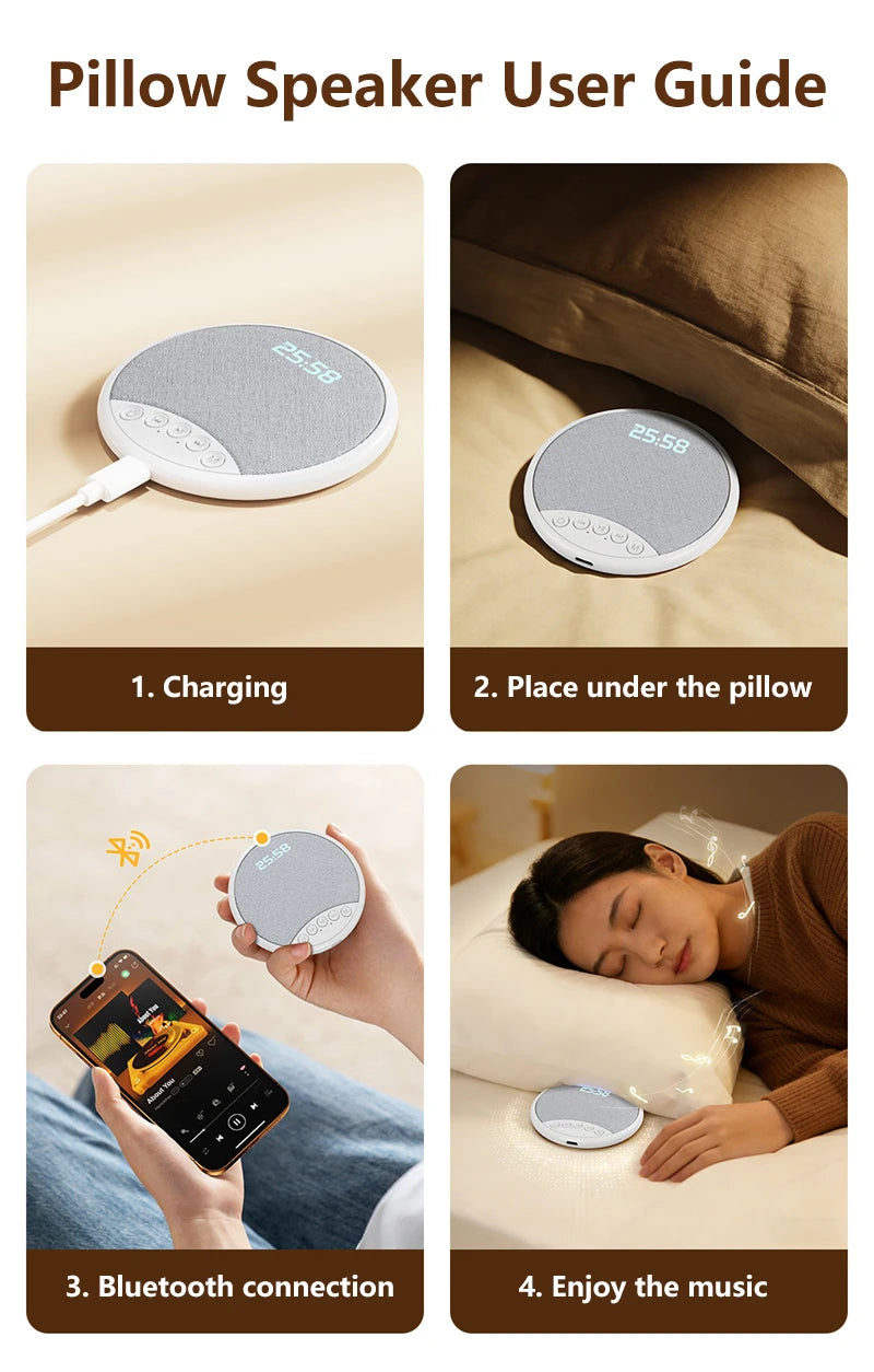 Lenovo Pillow Speaker – White Noise, Bluetooth 5.4, Alarm Clock, Sleep