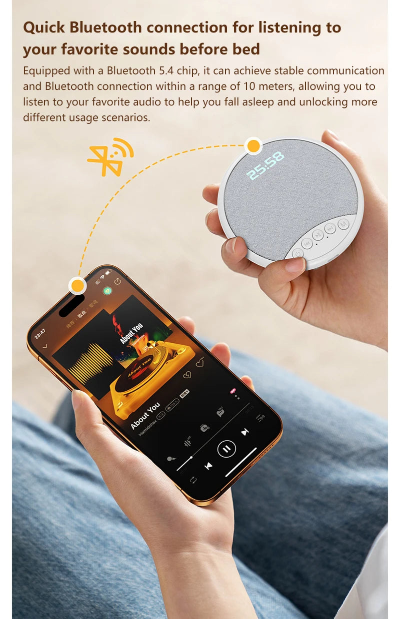 Lenovo Pillow Speaker – White Noise, Bluetooth 5.4, Alarm Clock, Sleep